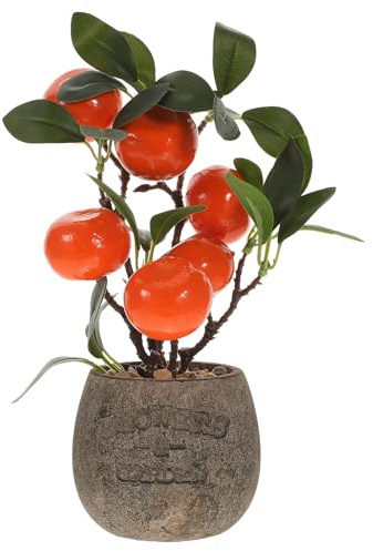 DIYEAH Árbol Frutal Artificial Bonsái Falso en Maceta Decoración de Plantas Falsas Realista para Hogar y Oficina Adornos de Escritorio y Estatuilla de Bonsái en Color Naranja