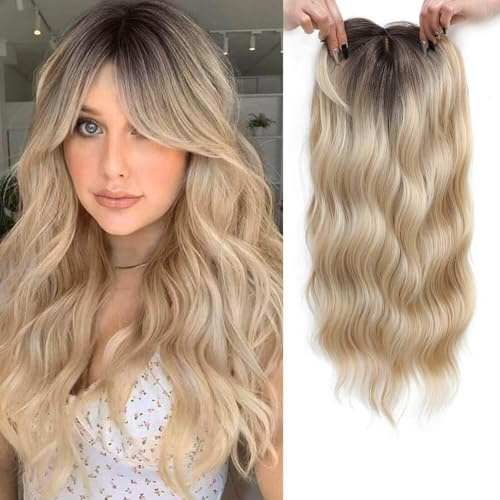 Ms Taj Haarteile für Damen, 50cm,Blonde Dark Root welliges Haarteile für Frauen mit dünner werdendem Haar, Clip in synthetische Haarteil