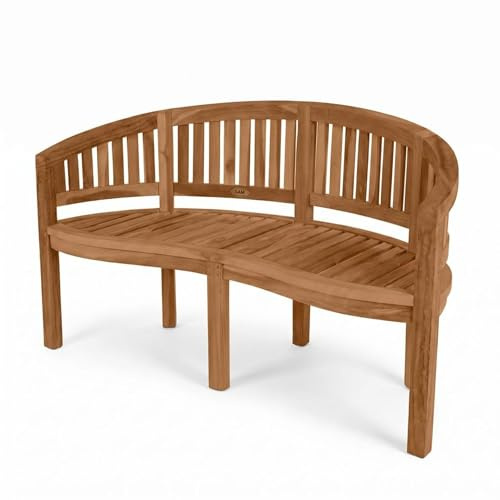 SAM Premium Gartenbank Banana 3-Sitzer 150 cm, Bananenbank aus Teakholz massiv mit geschwungener Sitzfläche, wetterfeste Holzbank für Garten Terrasse Balkon, Sitzbank Massivholz lackiert