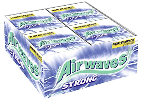 Airwaves Strong Kaugummi zuckerfrei, frischer Atem, 30x10 Dragees | Starker zuckerfreier Kaugummi mit intensiver Mentholfrische für langanhaltend frischen Atem im Büro und unterwegs