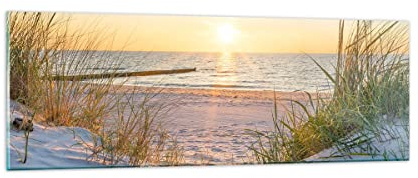 Bilder auf Glas 90x30cm Wandbild Glasdruck Landschaften Maritim - 3989 | Düne Strand Meer Panorama Klein Modern Dekoration Wohnzimmer Schlafzimmer Küche Wanddeko Kunstdruck Art Wall Decor ARTTOR