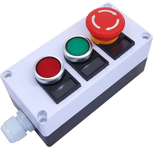 Taiss Latching Red Mushroom Emergency Stop Switch 440V 10A 1NC 1NO and Red Green Momentary Push Button Switch 440V 10A 1NC 1NO combination Station Box hz-11ZS-GR