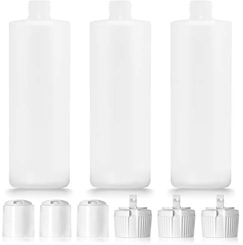 IMPRESA Round Plastic Bottles with Caps - Food-Grade Squeeze Bottles for Sauce, Condiments, Shampoo & Body Wash - 16 Oz, Pack of 3, Natural