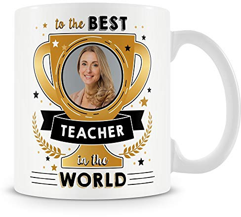 MUGGZ Personalised Teacher Photo Mug to The Best Teacher in The World Custom Gift | Add Teacher’s Photo Ceramic Coffee Tea Cup | Dishwasher Microwave Safe | Unique School Staff Appreciation Present