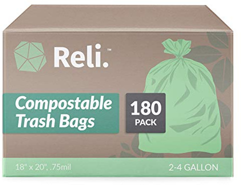 Reli. Compostable 4 Gallon Trash Bags | 180 Count | ASTM D6400 | Green | Eco-Friendly | For Compost
