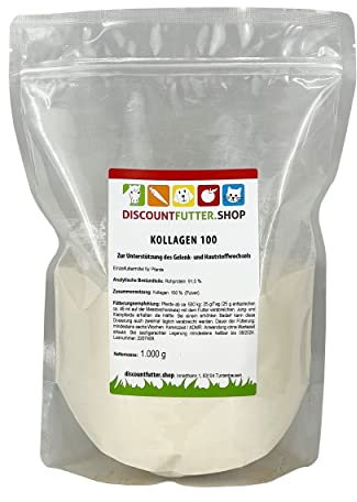 discountfutter.shop - Kollagen 100 Pulver für Pferde | 1 kg Pulver | 100% reines Kollagenhydrolysat | Unterstützt Gelenkknorpel, Sehnen & Bänder | Vorbeugung von Arthrose | Höchste Reinheit