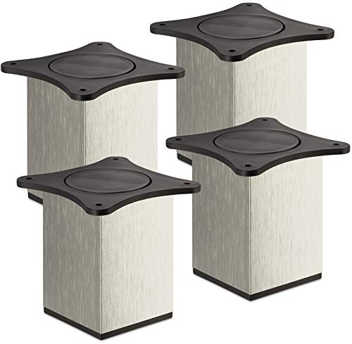 SOTECH 4 Stück Möbelfüße Quebec II 100 mm 65 x 65 mm Edelstahloptik | Schrankfüße aus Aluminium