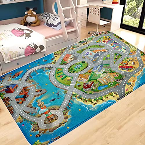 N / N Sayla Teppich StraßE Kinderzimmer 130X180Cm rutschfest Kinderzimmerteppich Spielmatte Schutzmatten Krabbeldecken Kinderteppich Deko Spielzeug FüR Kinder Junge