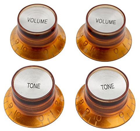 Musiclily Pro Metrisch Gitarre Potiknöpfe Top Hat Knobs Set 2T2V Amber | 2 Volume 2 Tone, für Epi LP SG Style E-Gitarre