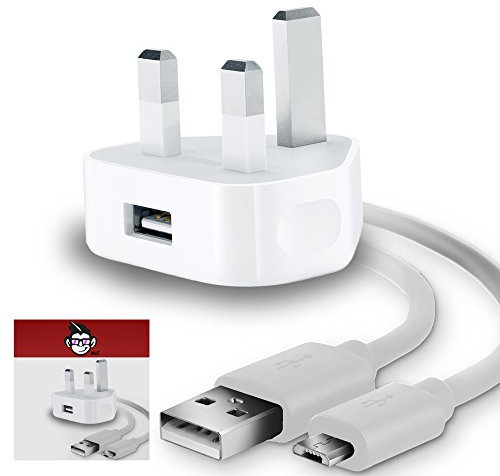 IWIO 3 Pin UK 1 x USB 1AMP / 1000 mAh Mains Wall Desk Charger Spare Plug Adapter (CE & ROHS Certified) compatible with Motorola Moto E6s 2020 - WHITE