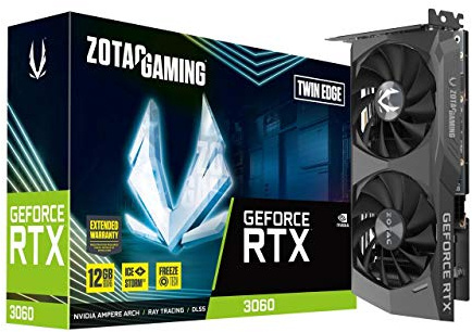 Zotac - Carte graphique Gaming GeForce RTX 3060 Twin Edge 12 Go GDDR6 192 bits 15 Gbps PCIE 4.0 Refroidissement IceStorm 2.0 Contrôle actif du ventilateur Arrêt Freeze Fan Stop ZT-A30600E-10M