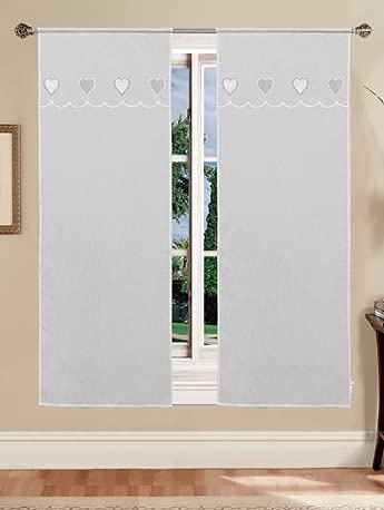 Tata Home Coppia Tende a Vetro Bianche Semitrasparenti Cucina Tendine Bagno Cuori Misura 60x240 cm Colore Grigio MOD. Jana B1