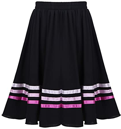 TiaoBug Damen Mädchen Ballett Midi Rock Knielang Einfarbig A-Linie Faltenrock Plissee Rock für Kinder Tanzrock Ballettkleidung gr. 116-164