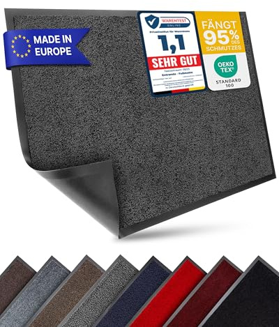 Entrando Fußmatte 90x150 cm - Schmutzfangmatte innen und außen, Anthrazit | Große Sauberlaufmatte für Eingangsbereich, Flur, Laden und Gewerbe - rutschfest, saugstark, flach, leicht zu reinigen