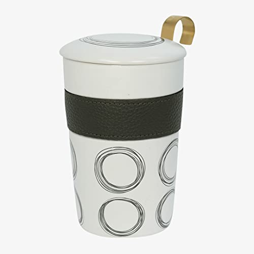 Eigenart Teaeve 80057-G Circular Green Gobelet à double paroi en porcelaine avec couvercle et passoire en acier inoxydable sans BPA 350 ml