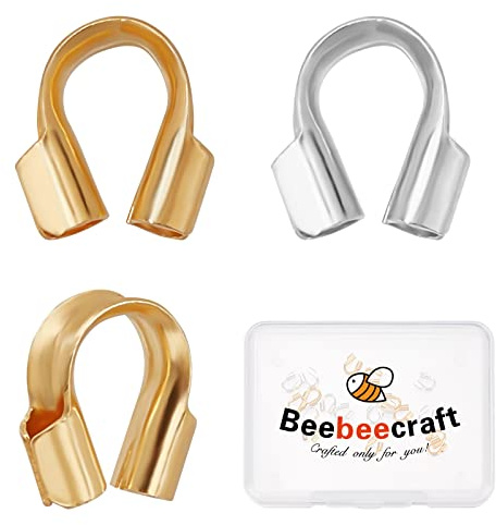 Beebeecraft 20 Stück 2 Farben 925 Sterling Silberdraht Wächter U-Form Drahtschutzschlaufen Fadenschutz Für Die Schmuckherstellung Ohrringe Armband Halsketten (Loch: 0.6 mm)