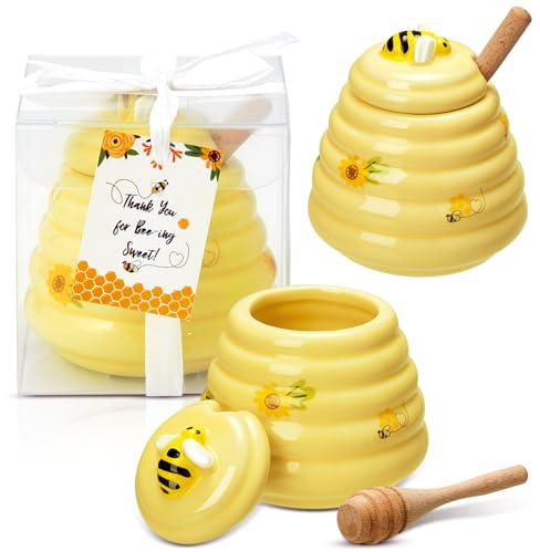 Yinder 12 Pcs Baby Shower Prize for Winners Honey Party Favors 3 oz Ceramic Honey Jars with Dippers Mini Bee Themed Pots with Goodie Boxes for Baby Shower Wedding Favors Bee Themed Party Gifts