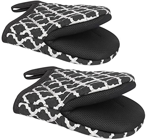 1 Pair Short Oven Mitts - Silicone Kitchen Oven Gloves High Heat Resistant 500℉, Mini Oven Mits with Non-Slip Grip Surfaces and Hanging Loop for BBQ, Baking, Cooking and Grilling (Dark Gray)