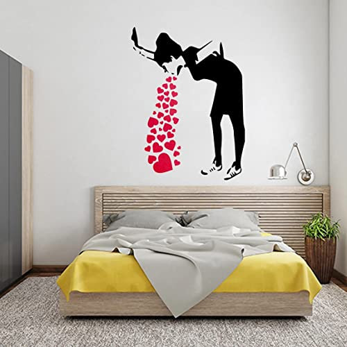 Banksy Love Sick Girl with Hearts Wall Decal - Urban Street Art Graffiti Lovesick Vinyl Sticker - Funny Hipster Spit Decor Heart Mural (4'' x 3'' (10x7 cm))