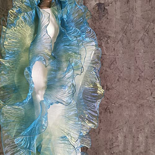 HIQIU 3 Yards Organza Rüschen Farbverlauf Plissee Tüll Rüschenstoff Plissiert Spitzenbordüre Spitzeband For DIY Nähen Hochzeitskleid Basteln Dekor (Blau Gelb)