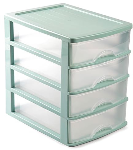Acan Tradineur - Cajonera de sobremesa - Fabricado en España - 4 Cajones Transparentes - Torre de almacenaje, armario, baño, oficina - 35 x 27 x 35,5 cm - Color Verde Pastel