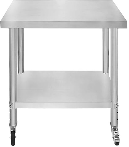 Gastro Edelstahl Arbeitstisch Vorbereitungstisch Küchentisch Zerlegetisch Flexibel Mobil 4 Rollen 2 Bremsen 4 anpassbaren Füßen Verstellbares unteres Regal 3 Positionen 160kg Kapazität 76 x 45 x 86cm