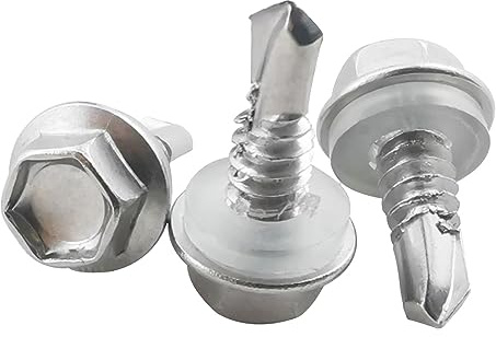 Fajoeda 5.5 X 16MM Sechskant Selbstbohrende Schrauben,60 Stück 410 Edelstahl Selbstschneidende Schrauben mit Kunststoff Unterlegscheiben Hochfeste Schnelle Blechschrauben(16mm bis 38mm verfügbar)
