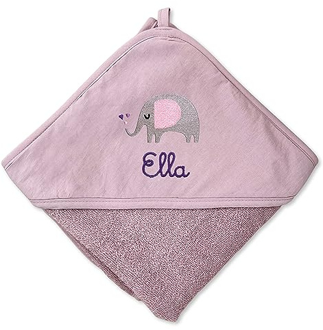 upstitch studio Kapuzenhandtuch für Baby (75x75cm) und Kinder (100x100cm) mit Namen personalisiert für Jungen und Mädchen aus 100% Baumwolle - Babyhandtuch und Kinderhandtuch (Mauve, 75 x 75 cm)