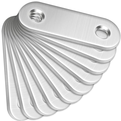 10 Pezzi Staffe Dritte (50 x 16 x 2mm), Bolatus Piastre di Riparazione in Acciaio Inossidabile Piastre di Collegamento Staffe Piatte Dritte con Fori Piastre di Giunzione in Metallo per Legno