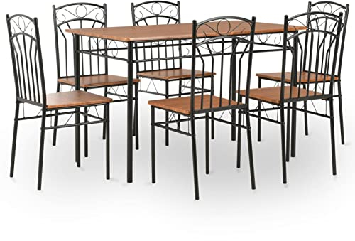 TANZEM 7-TLG. Essgruppe, Esstisch Mit Stühlen, Esstischgruppe, Esszimmergruppe,Küchentisch Mit Stühlen, Tischgruppe, MDF und Stahl Braun