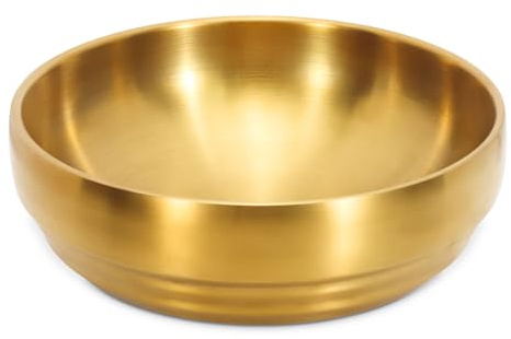 Cuenco de sopa de acero inoxidable 304 dorado de 9 pulgadas, cuenco profundo de 43 onzas, recipiente de ensalada de doble pared, cuenco duradero de fideos de arroz ramen, plato de sashimi aislado,