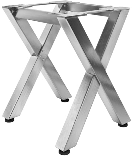 Juana | Tischbeine Metall Edelstahl | 2 Stück X Form Tischkufen mit 2 x Verbinder | L: B: H: 79 x 70 x 105cm | Möbelkufen für Stehtisch, Bartisch