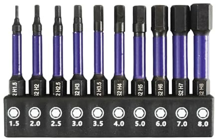 BIGULA Juego de 10 Brocas con Llave Allen magnética Juego de Puntas de Destornillador con Cabezal de Impacto Brocas con vástago de 1/4 de Pulgada taladros eléctricos