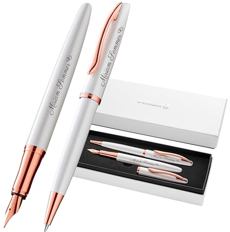 Pelikan Schreibset Jazz® Noble Elegance K/P36 Kugelschreiber und Füllhalter mit Gravur Geschenk - einzigartige Stifte mit Namen - personalisierte Geschenke (Perlmutt Weiß)