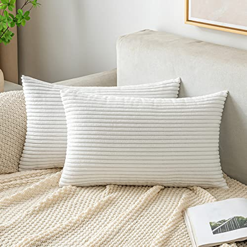 EMEMA Kissenbezug 40x60 Kordsamt Kissenbezüge Reines Weiß Dekokissen | Sofakissen Cord Kissenhülle Zierkissenbezug Kord Dekorative Weiche für Sofa Wohnzimmer Schlafzimmer 2er Set