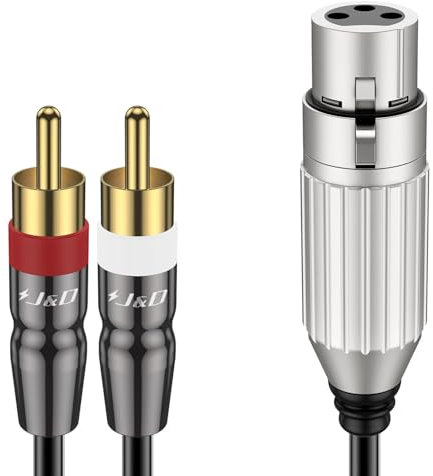 J&D Cavo da XLR Femmina a Doppio RCA Maschio, Adattatore per Cavo di Interconnessione Audio Stereo con Rivestimento in PVC da XLR Sbilanciato a 2 RCA Y Splitter Patch, 0,9 Metri