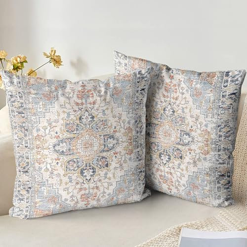 XPHZZL Pack of 2 Soft Decorative Cushion Covers 45 x 45 cm Square Throw Pillow Case Bohemian Style Pillowcases for Sofa Bedroom Outdoor Patio Garden Blue/Grey with Invisible Zipper