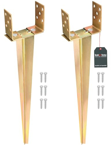 KOTARBAU® 2er Set Pfostenträger - Verstellbarer Pfostenfuß – 0–160 mm – Balkenschuh U – 70 cm – Holzpfostenhalterung – Bodenanker - Einschlaghülse Pfostenträger - verzinkter Stahl