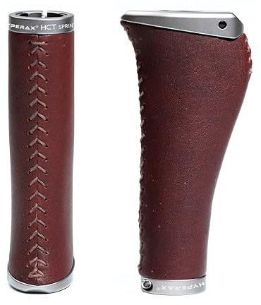 HYPERAX x HCT Premium Ergonomic Leather Bike Grips with Double Lock-On Aluminum Clamps – Waterproof, Anti-Slip Handlebar Grips for MTB & BMX, Fits 22.1mm Handlebars, Shock Absorbing Comfort