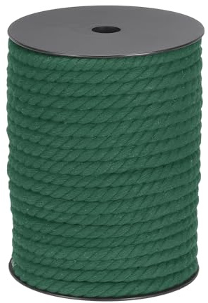 sourcing map Cotton Rope 3 Strand Twisted Braided Rope Cord, Dark Green 8mm x 131ft Craft for Wall Hanging, Plant Hanger, Knitting, Macrame Knotting