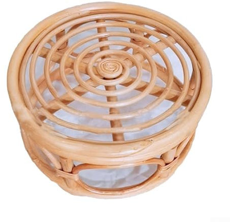 Pflanzenständer, kleiner Pflanzenständer aus natürlichem Rattan, runder Blumentopfständer, Hocker, Präsentationsständer für Zuhause, Terrasse, Rasen, Garten, Balkon, Organizer-Halter, 28 x 19 cm