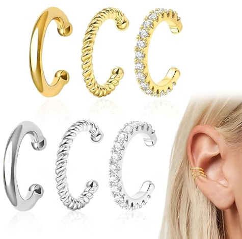 SULIUDAJI 6 Pieces Ear Cuff Orecchini Donna, Ear Cuff For Women Non Piercing Ear Cartilage Helix Cuff Fake Piercing Earrings Without Piercings For Women