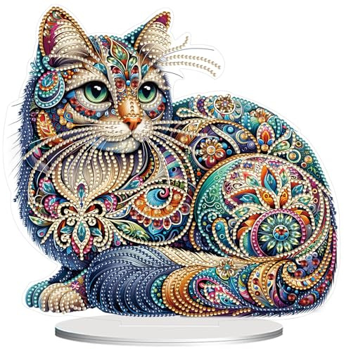 CAYUDEN DIY Diamantmålning Bordsdekoration, 5D-diamantmålning för Vuxna Barn 5D Katt Stående Konstset Diamant Målning Bord Dekoration Diamant Målning Ornament för Dekoration, Gåva
