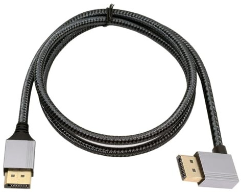 NFHK Câble DisplayPort DP vers DP coudé à gauche 4K 60 Hz avec manchon argenté Ultra-HD UHD 90 degrés pour ordinateur de bureau, ordinateur portable, moniteur et carte graphique 1 m