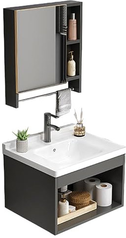 Badezimmer-Eckwaschbecken Mit Unterschrank, Waschbecken Badezimmer, Bathroom Cabinet, Aufsatzwaschbecken Bad, Badmöbel Set für Kleine Bäder, Waschbecken Set for Kleine Räume(80cm)