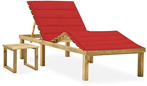 Annlera Sonnenliege Relaxliege aus Holz mit Tisch und Rot Auflage Wetterfest Gartenmöbel Liegestuhl Klappbare Liegenauflage für Garten Terrasse oder Balkon Ergonomischen Designs 200x70x77 cm
