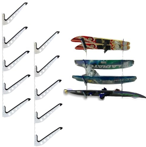 JUTSTJUKO Multiboard-Surf-Rack, Wandhalterung für Surfbrett, Wakeboard, Snowboard-Aufbewahrung, verstellbare Wandaufhänger, Bretter (weiß, 5 Ebenen)