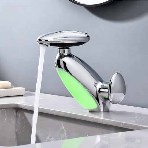 Yalsfowe Wasserhahn Bad 4 Modus, LED Waschtischarmatur mit ausziehbarer brause, Wasserfall Mischbatterie Bad, 360° Drehbar, Kreativer Wasserhahn Waschbecken mit mehrfarbige beleuchtung (Chrom)