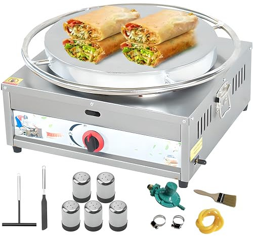 Máquina Para Hacer Crepes, Máquina Para Hacer Crepes a Gas Multifunción Comercial de 40 Cm (15 Pulgadas), Plancha Para Hacer Crepes con Rotación de 360°, Termostato Ajustable, Para Negocios 40cm