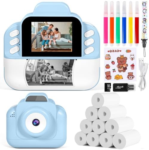 Appareil Photo Numérique Instantané, avec Papier d'impression & Carte TF 32G, Caméra Vidéo avec Stylos Colorés pour Le Bricolage, Chapeaux Costume Accessoire Déguisement
